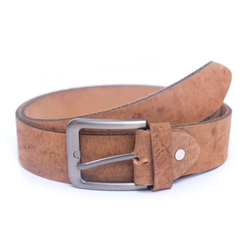Classic brown genuine leather belt with an elegant metal buckle, durable and stylish for men’s fashion wolveyes