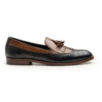 Close-up of Wolveyes Two-Tone Leather Loafers - detailed leather work
