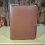 Front view of Pocket Friendly Leather Card Holder in brown leather.