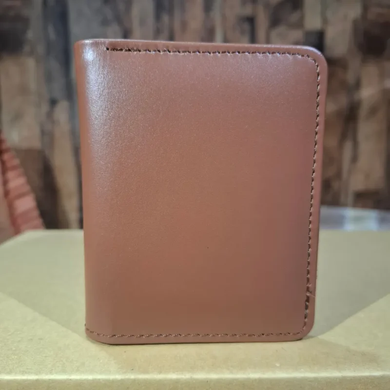 Front view of Pocket Friendly Leather Card Holder in brown leather.