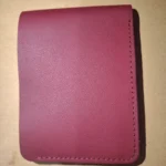 Front view of premium maroon leather wallet for men wolveyes