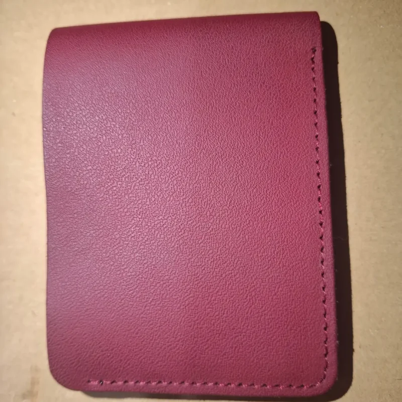 Front view of premium maroon leather wallet for men wolveyes