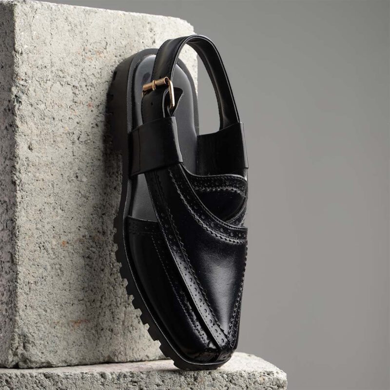 Wolveyes Heritage Black Peshawari Chappal - handcrafted leather sandal