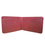 Inside view showing 4 card slots of maroon leather wallet