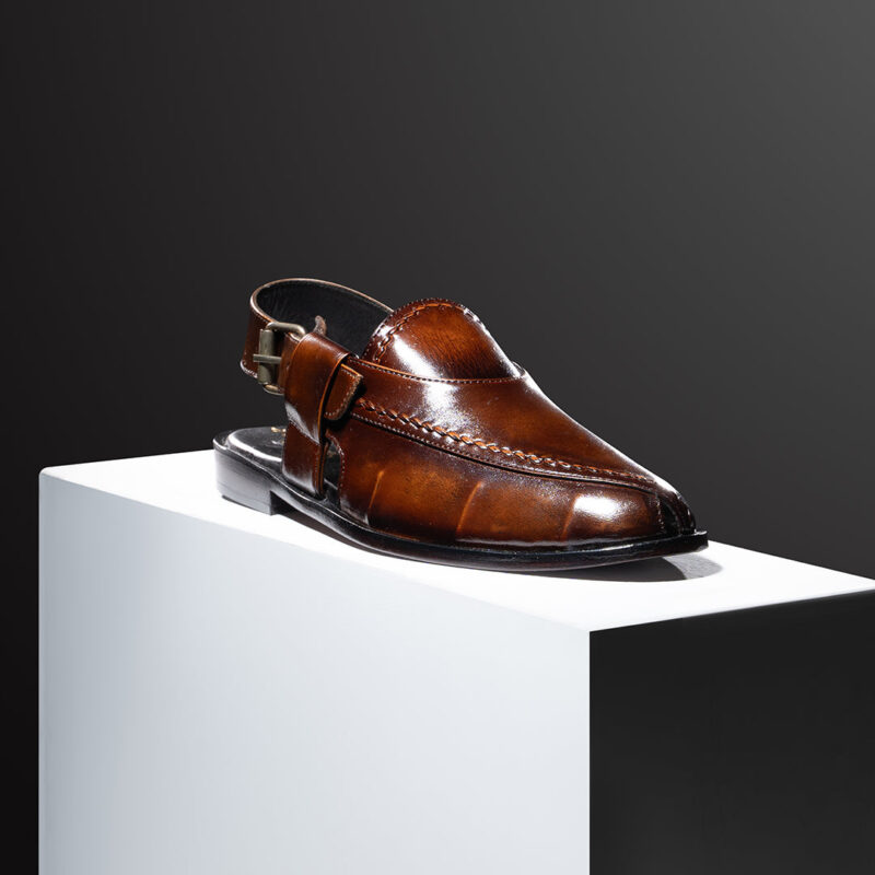 Nawabi Brown Leather Chappal by Wolveyes - handcrafted elegance