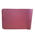 Open maroon leather wallet with visible stitching and slots