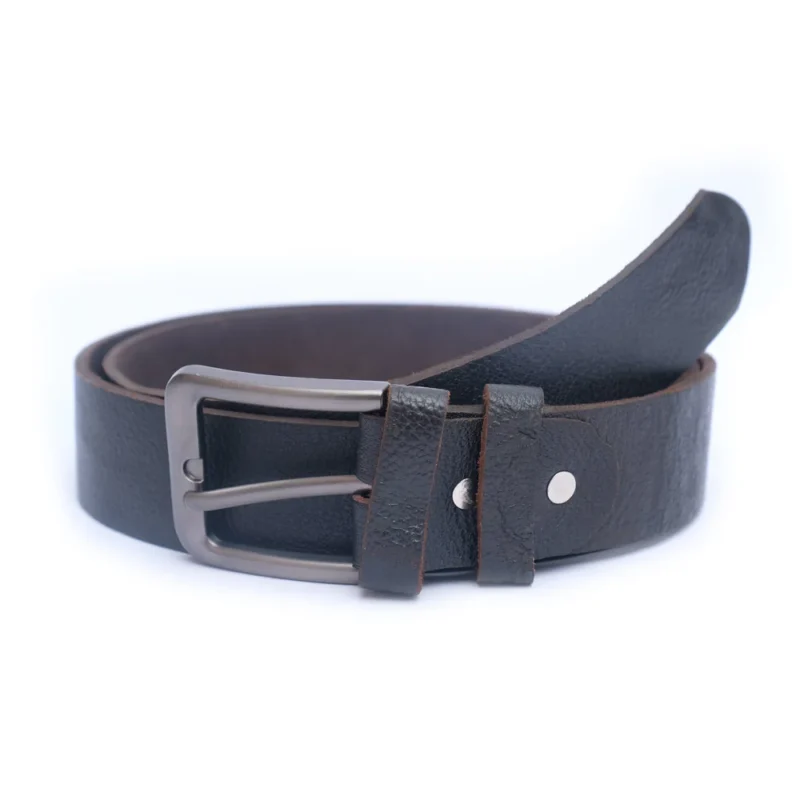 Wolveyes Dark Brown Dotted Leather Belt with a durable metal buckle, perfect for casual and formal wear.