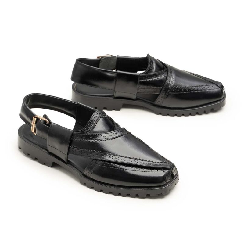 Wolveyes Heritage Black Peshawari Chappal - premium leather craftsmanship
